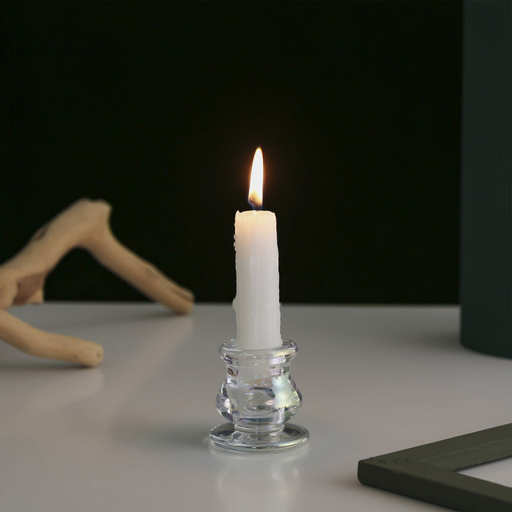 Handblown Smoky Glass Taper and Short Pillar Candle Holder Bowlift