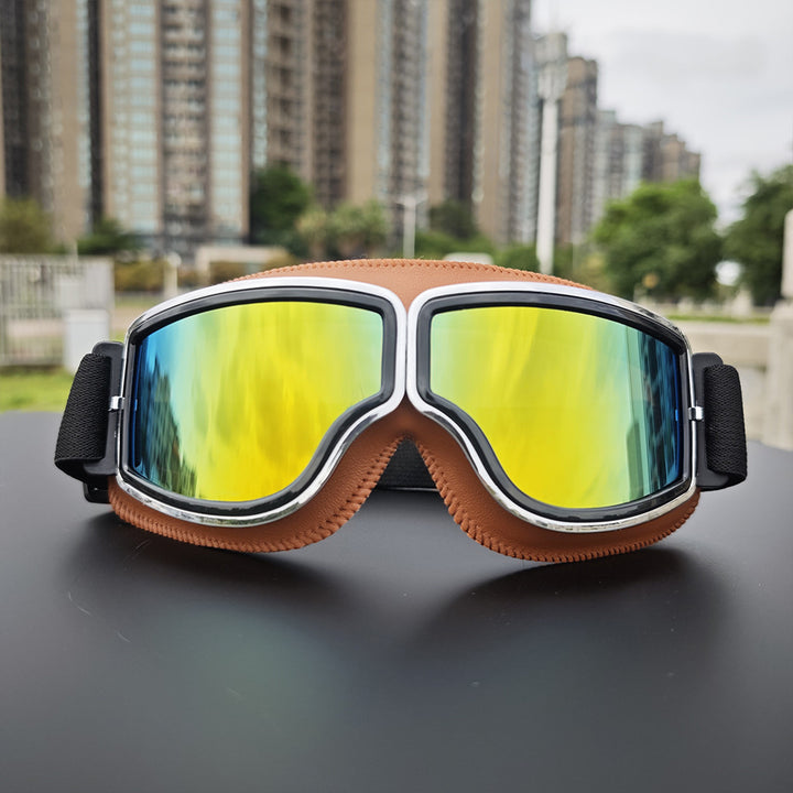 Retro aviator motorcycle goggles with anti-fog UV protection and padded frame Bowlift