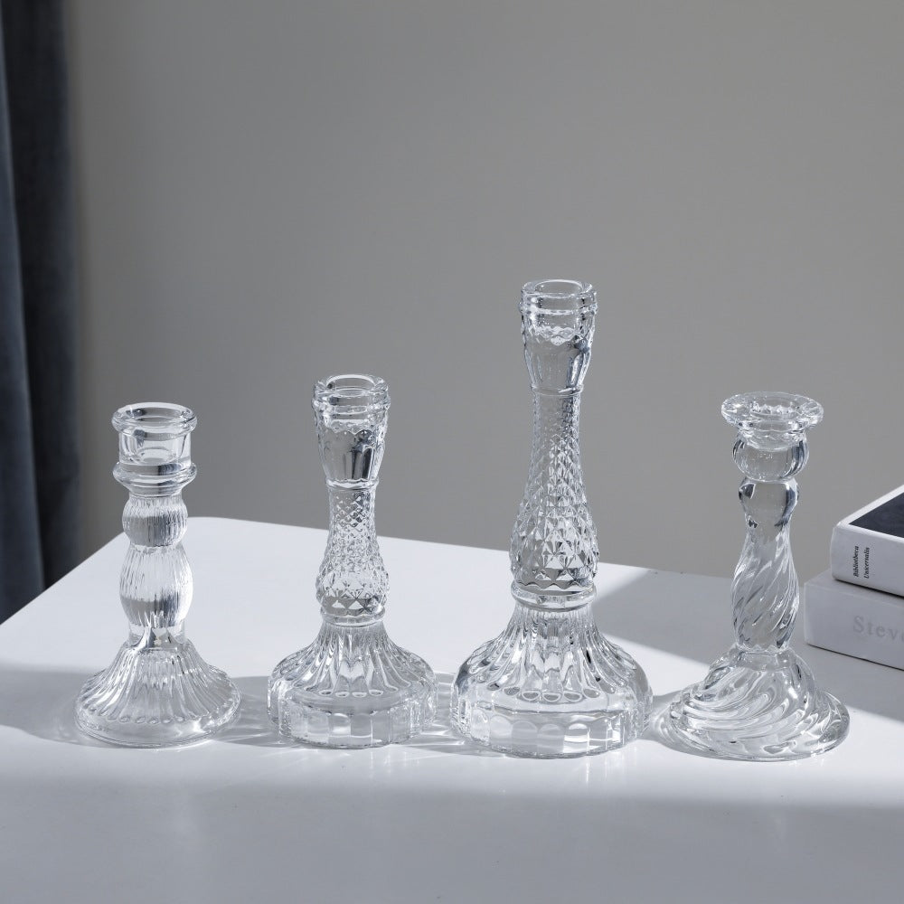 Tall Pressed Glass Decorative Candlestick Holder Bowlift