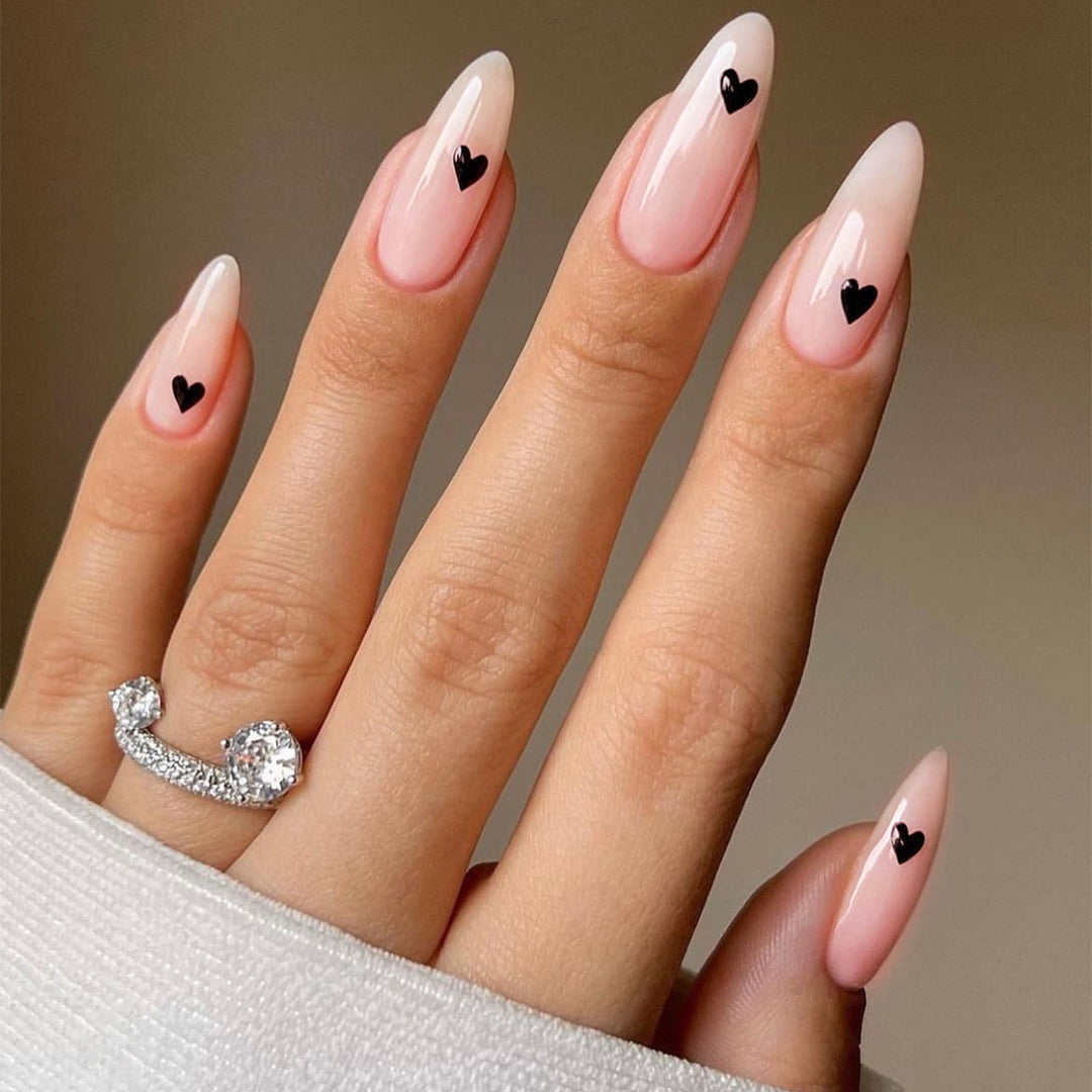 Heart-Embellished Press-On Nail Set Bowlift