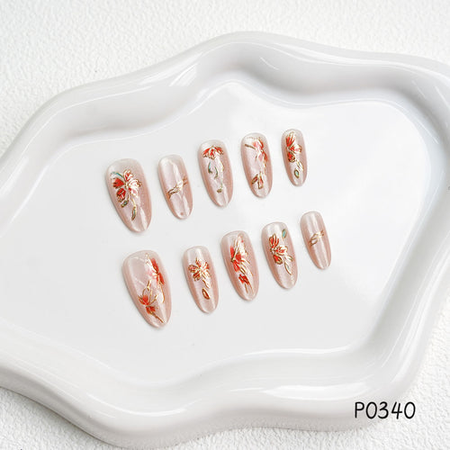 Floral Design Press-On Nail Set Bowlift