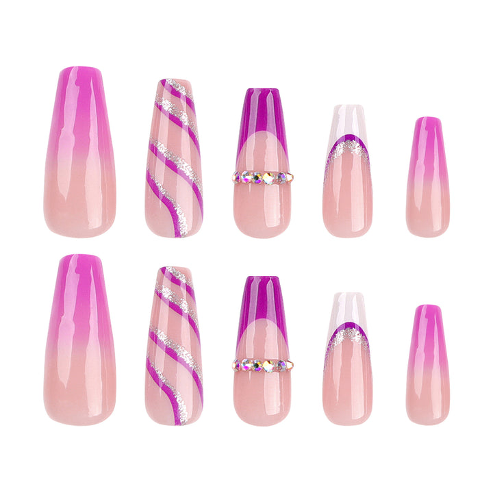Artistic Nail Extensions with Glitter and Gradient Bowlift