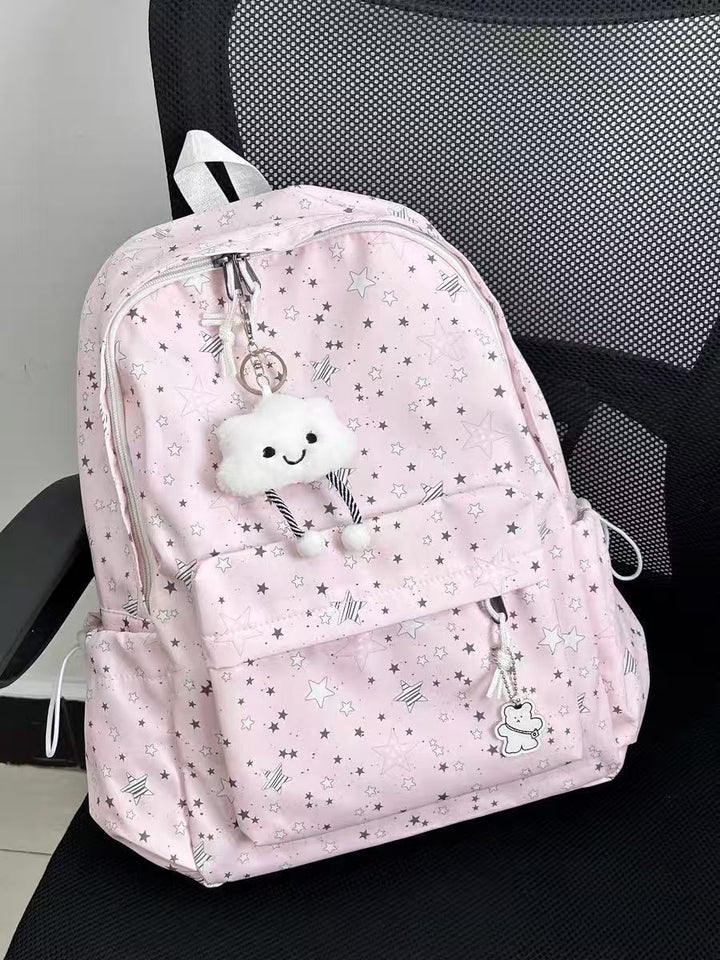 Backpack with Sparkling Star Motif and Charming Pendant Bowlift