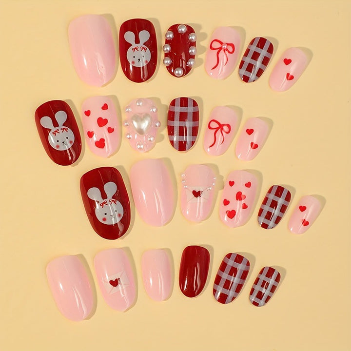 Creative nail art set with cute bunny and heart designs Bowlift