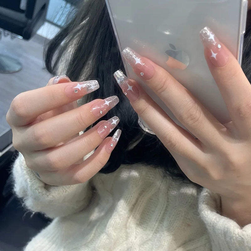 Artificial nail set with shimmering stones and sparkling glitter Bowlift