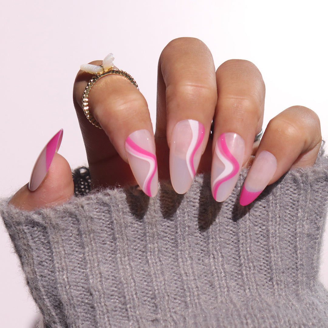 Artistic Stiletto Press-On Nails with Colorful Wave Design Bowlift
