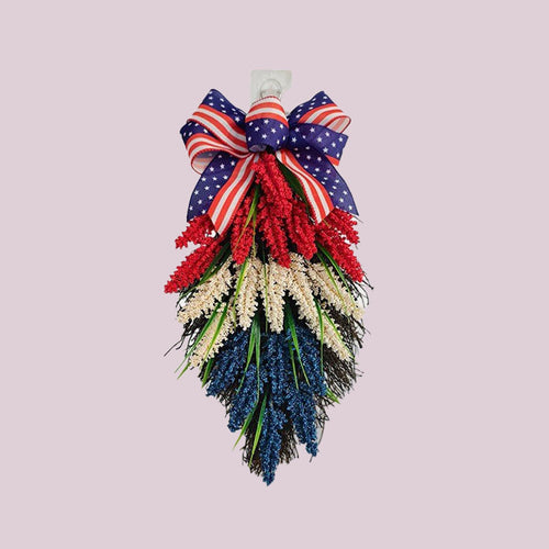 Unisex nan patriotic hanging decoration for door and wall made of artificial flowers with ribbon Bowlift