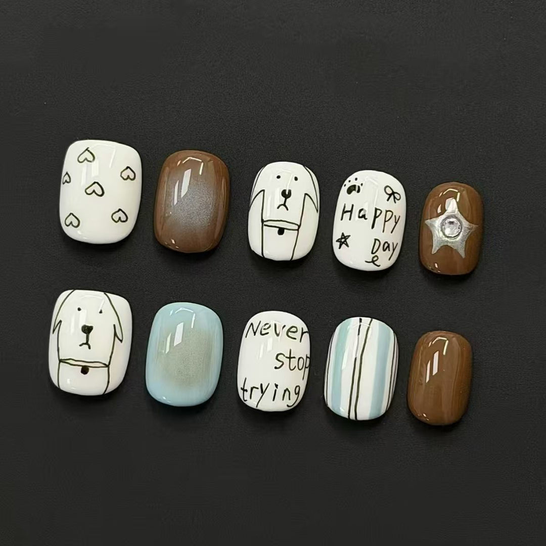 Artistic Cat-Themed Press-On Nail Art Set Bowlift