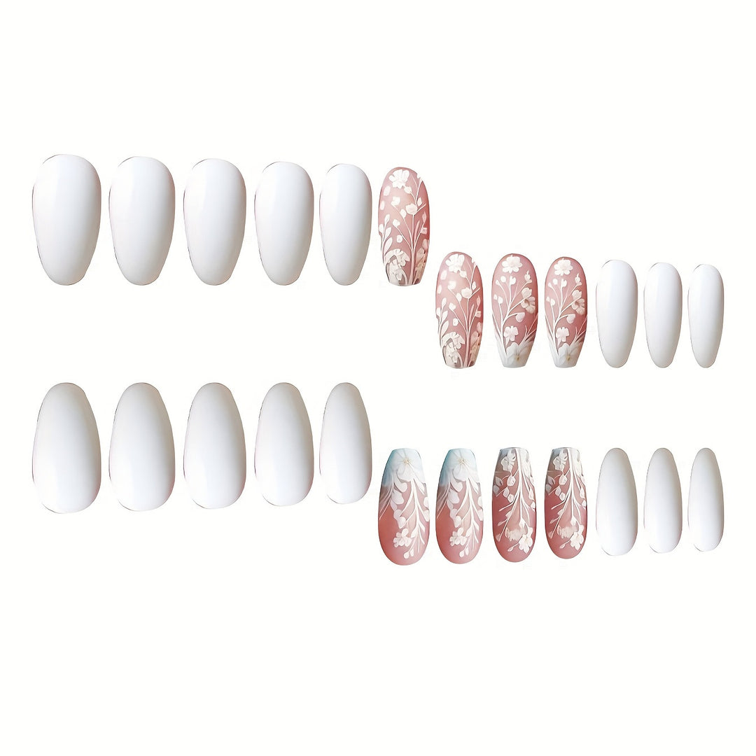 Elegant Flower Art Press-On Nail Set Bowlift