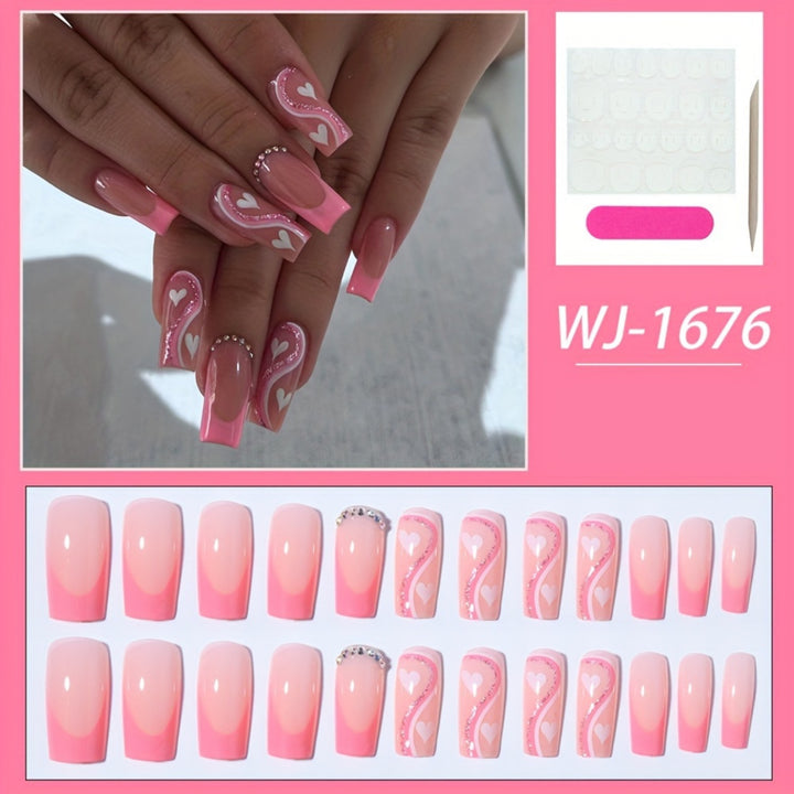 Artificial nail set with romantic heart designs and glamorous accents Bowlift