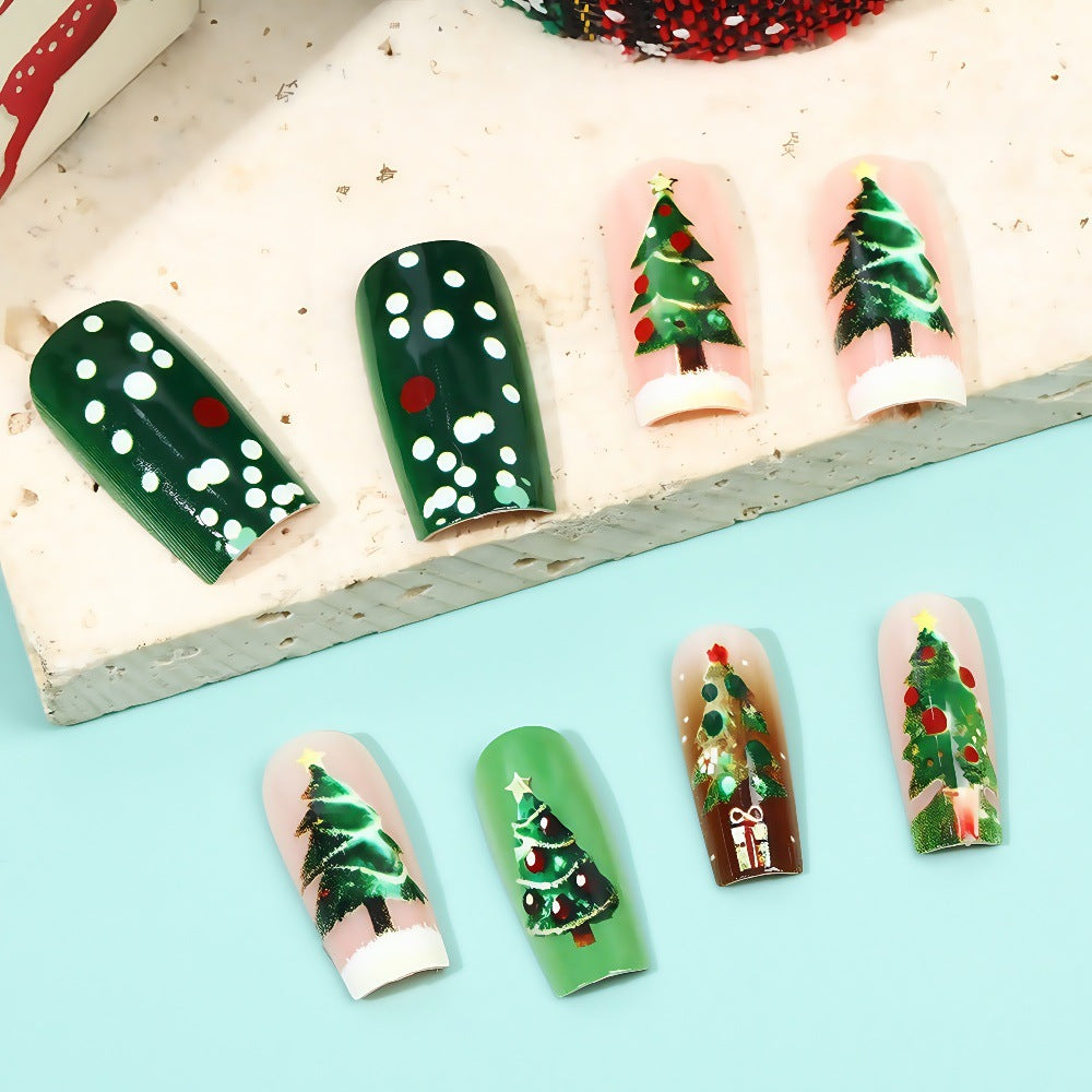 Artificial nails in festive Christmas design Bowlift