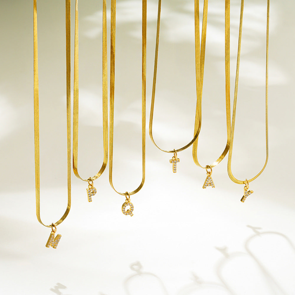 BowLift | Dainty Diamond Letter Initial Herringbone Necklace