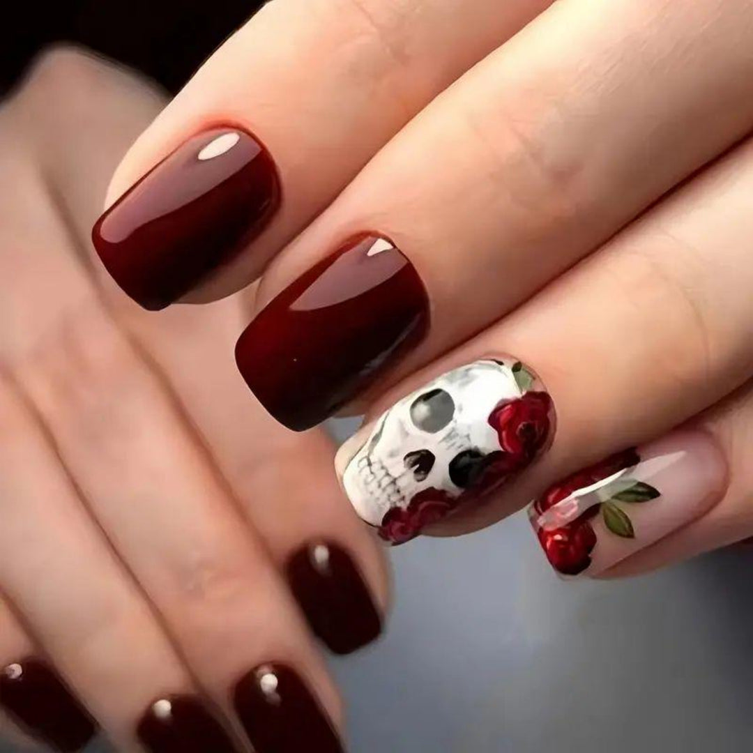 Artistic Skull and Rose Nail Art Bowlift