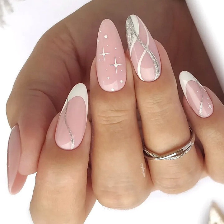 Premium Press-On Nail Art Set with Elegant Swirl Design Bowlift