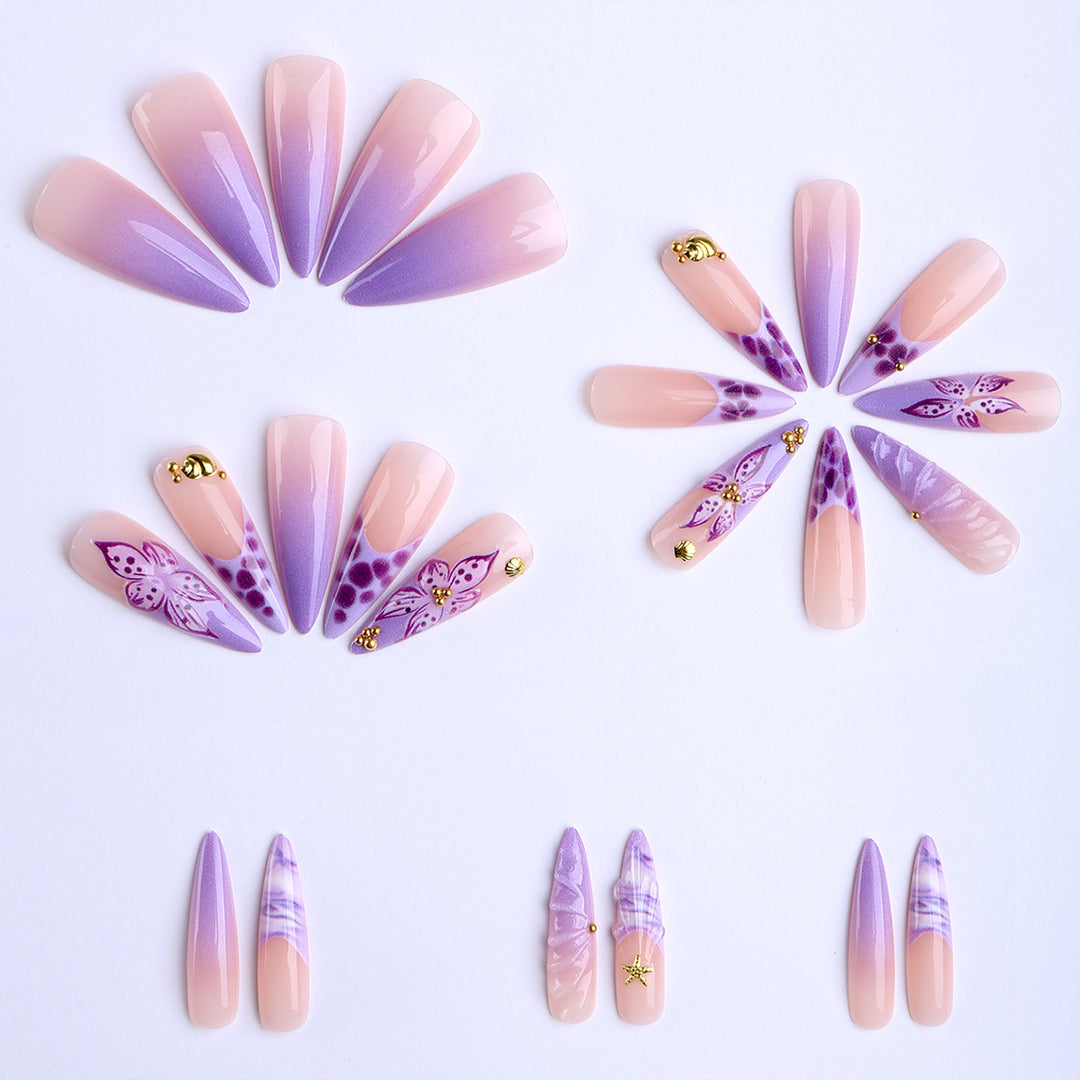 Stylish artificial nails with floral and geometric elements Bowlift