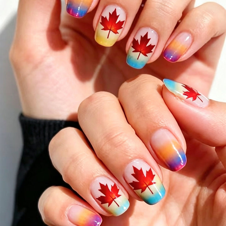 Artistic Maple Leaf Gradient Nail Art Bowlift