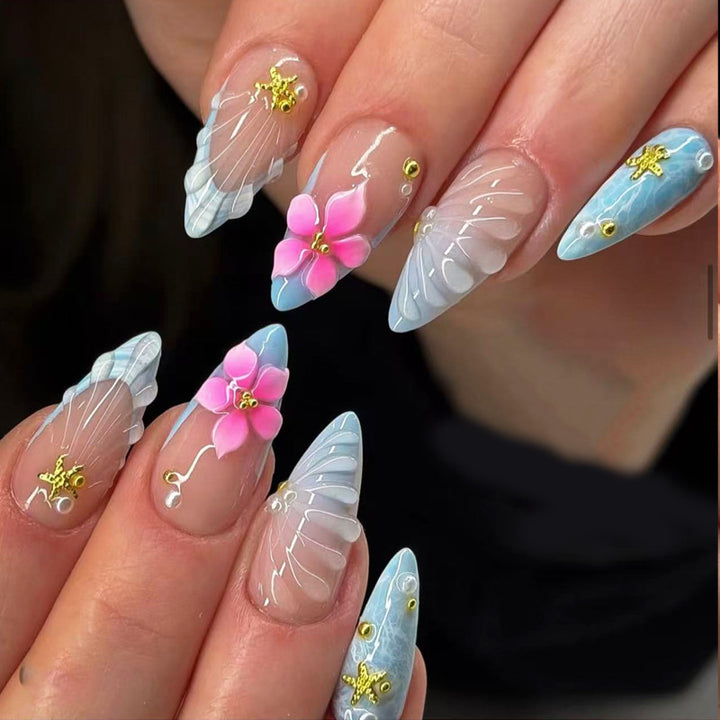 Artistic Sea-Inspired Press-On Nail Set Bowlift