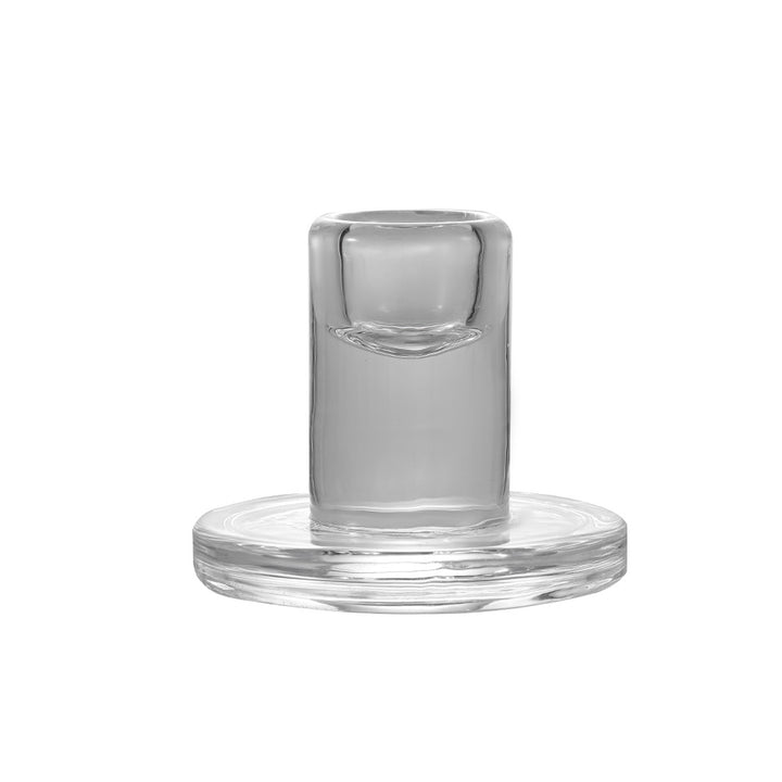 Clear Thick Glass Taper Candle Holders Set Minimalist Cylinder Base Bowlift