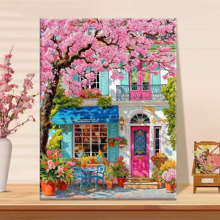 Vibrant Floral Cafe Landscape Canvas Art Bowlift