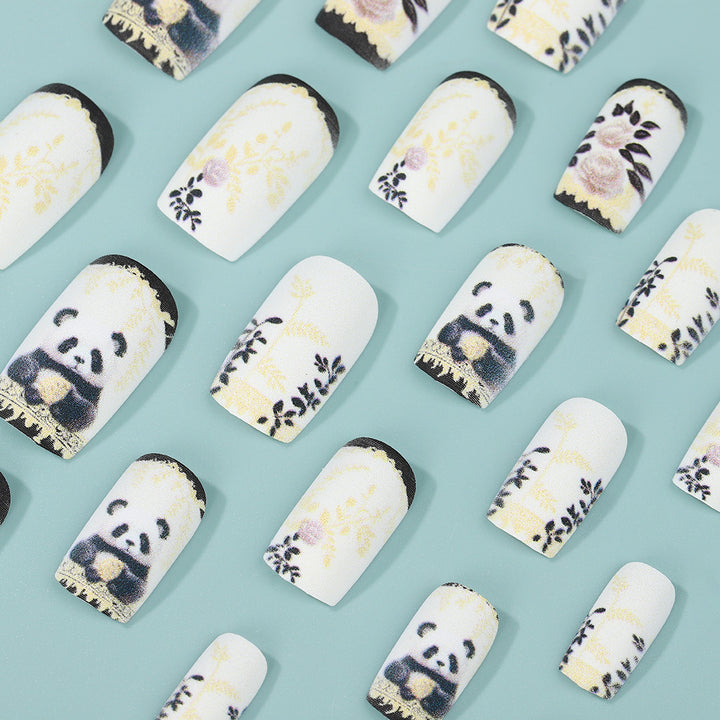 Artificial nails with floral panda design Bowlift