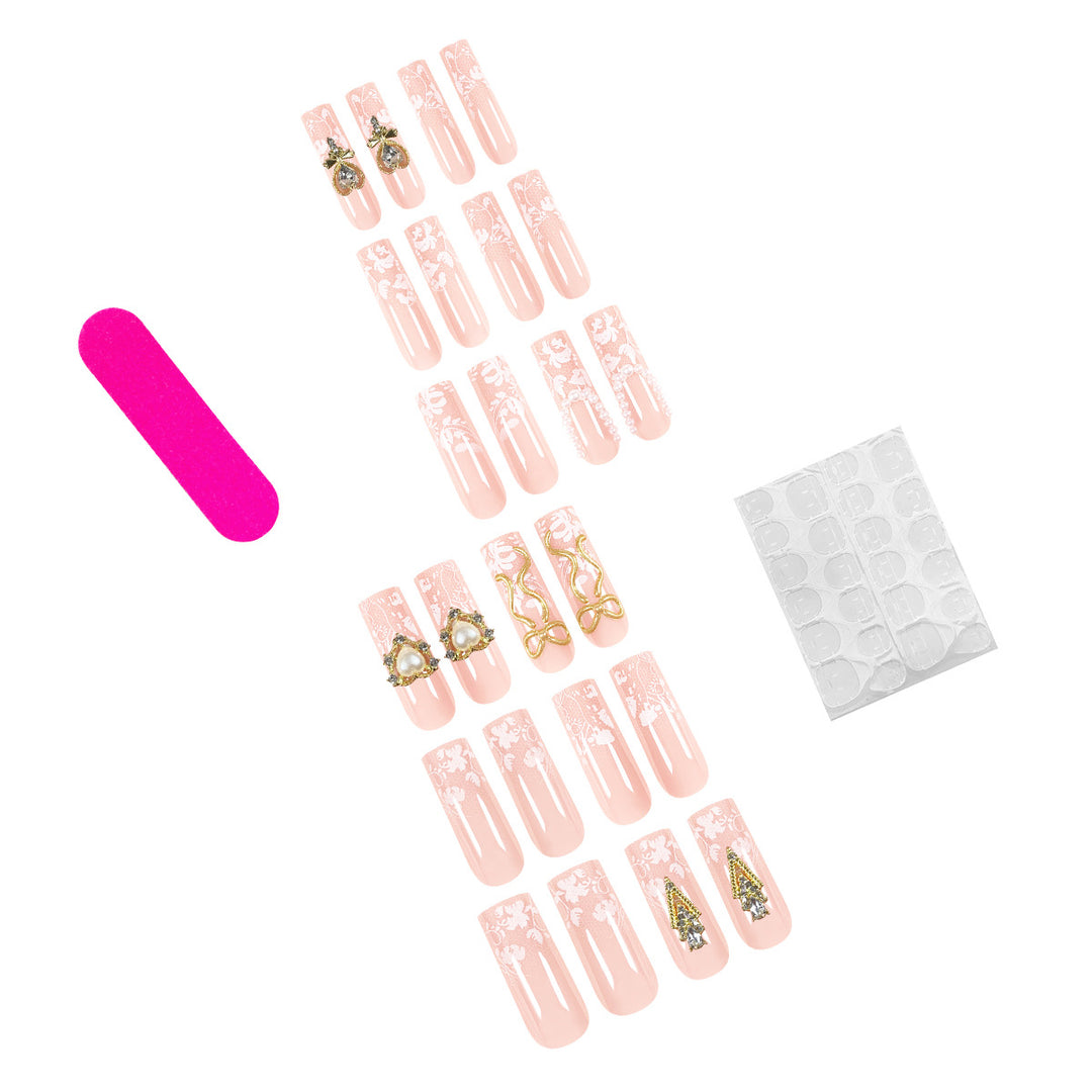 Artistic Long Nails with Elegant Gold Accents Bowlift
