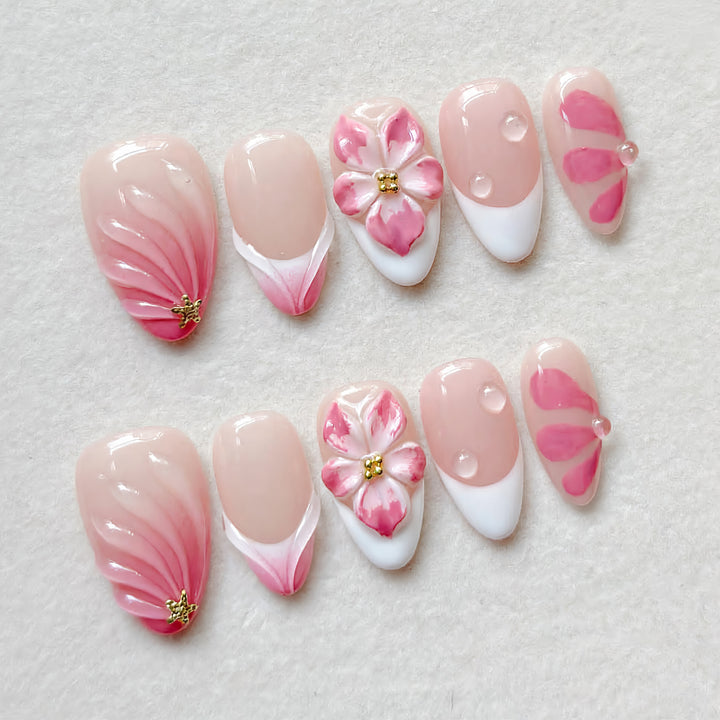 Floral Art Inspired Press-On Nail Set Bowlift