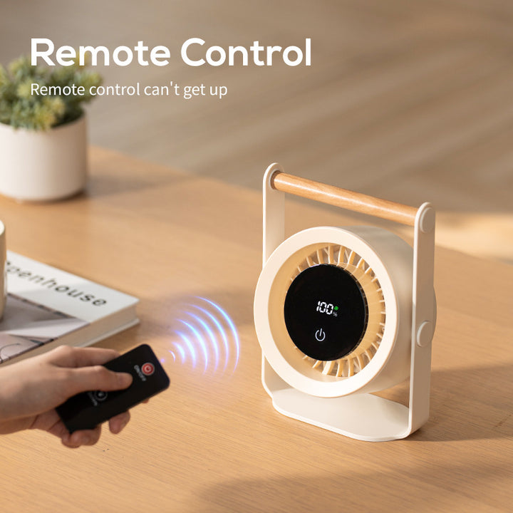 Unisex nano portable battery table fan with digital LED display and wood handle Bowlift