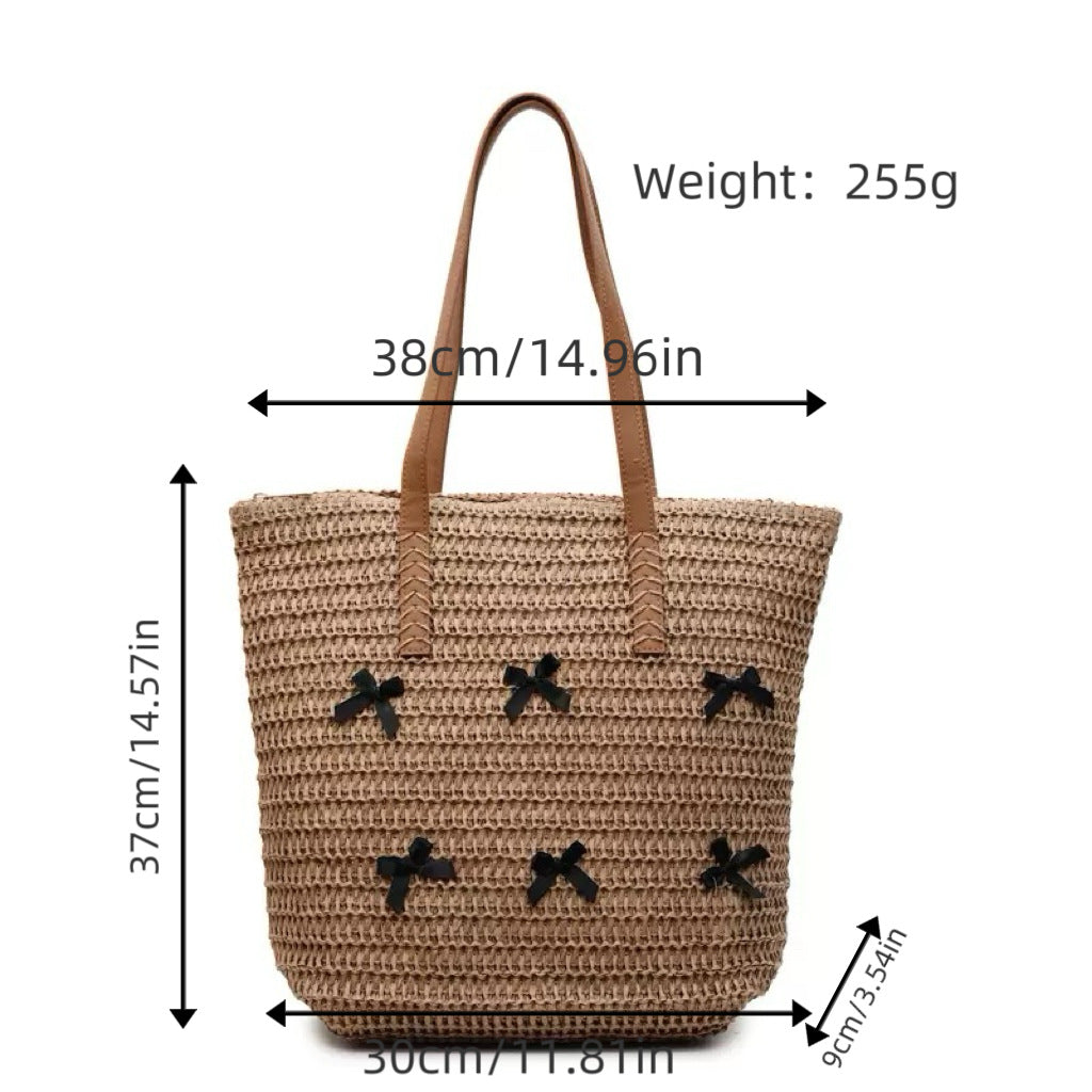 Trendy large beach bag with original bow appliqués Bowlift