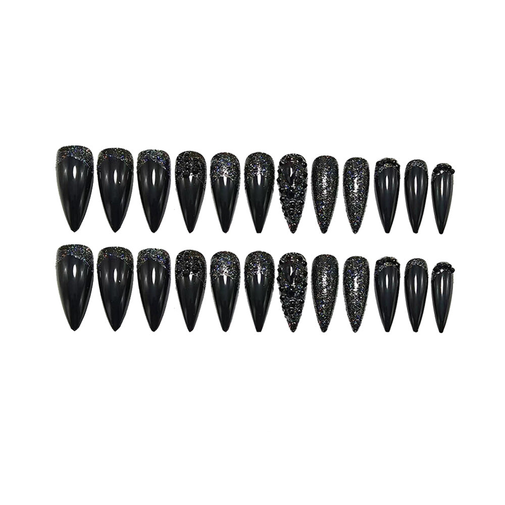 Artificial Nails in Elegant Stiletto Design with Sparkling Rhinestone Accents Bowlift