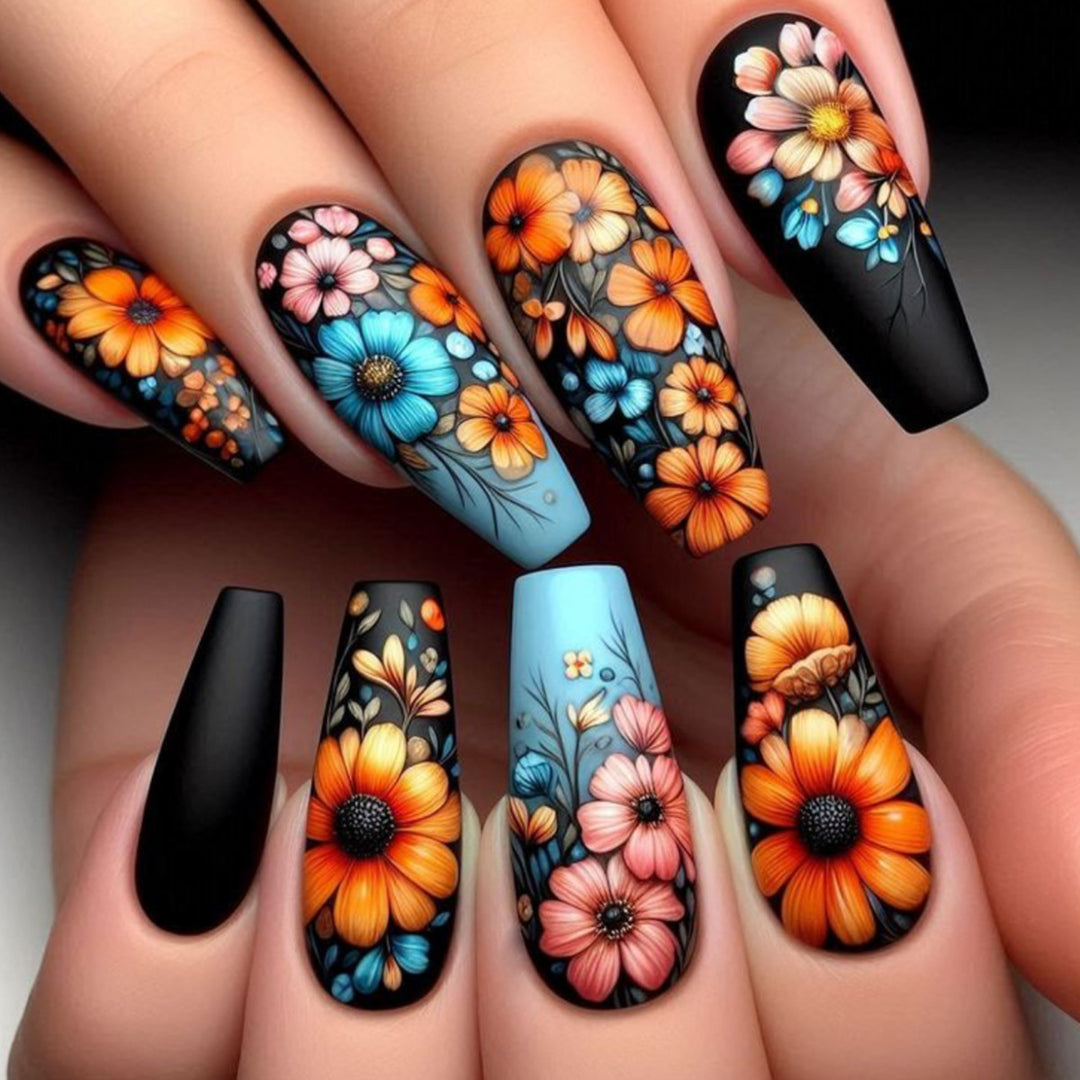 3D Floral Acrylic Nail Art Extensions Bowlift