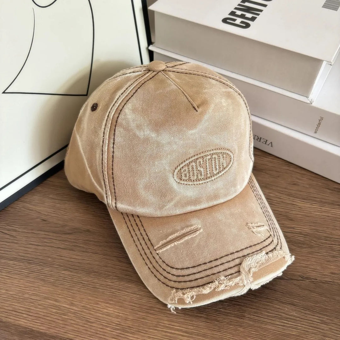 Men's Distressed Denim Effect Baseball Cap Bowlift