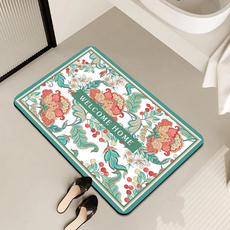 Vintage Floral Pattern Bath Mat Bowlift