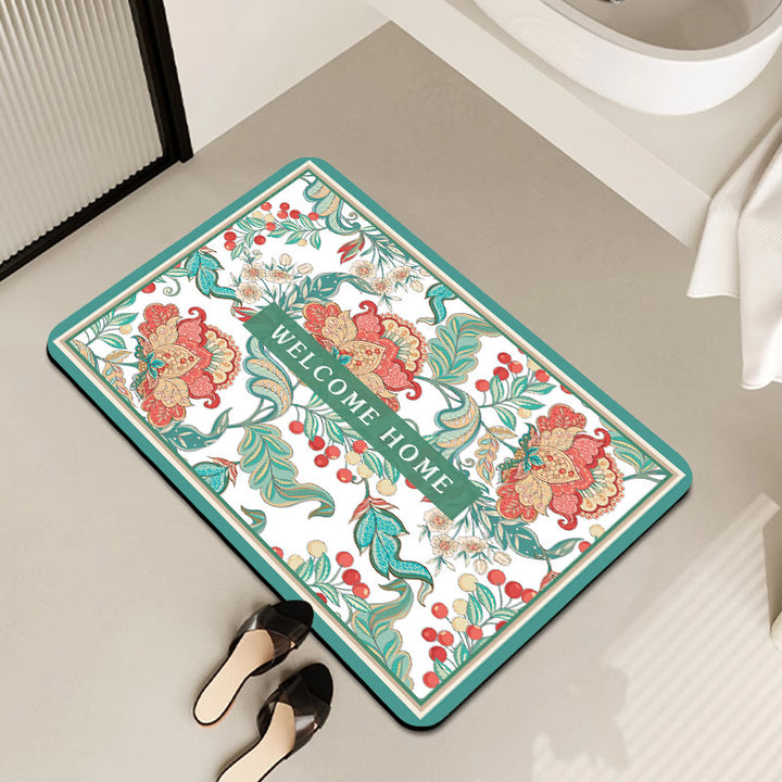 Vintage Floral Pattern Bath Mat Bowlift