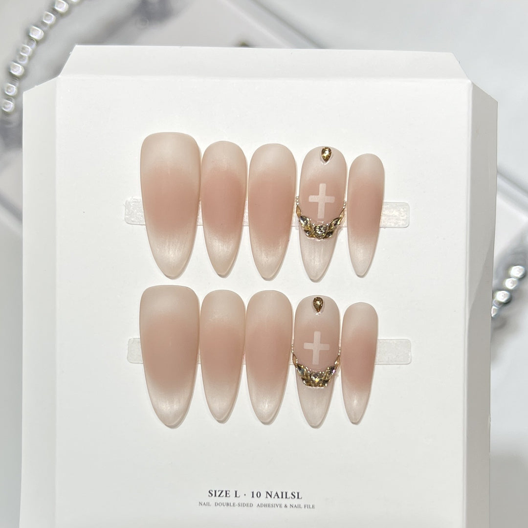 Artistic Press-On Nail Set with Elegant Floral Design Bowlift