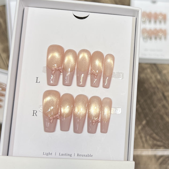 Reusable Press-On Nail Set with Elegant Bow Accents Bowlift