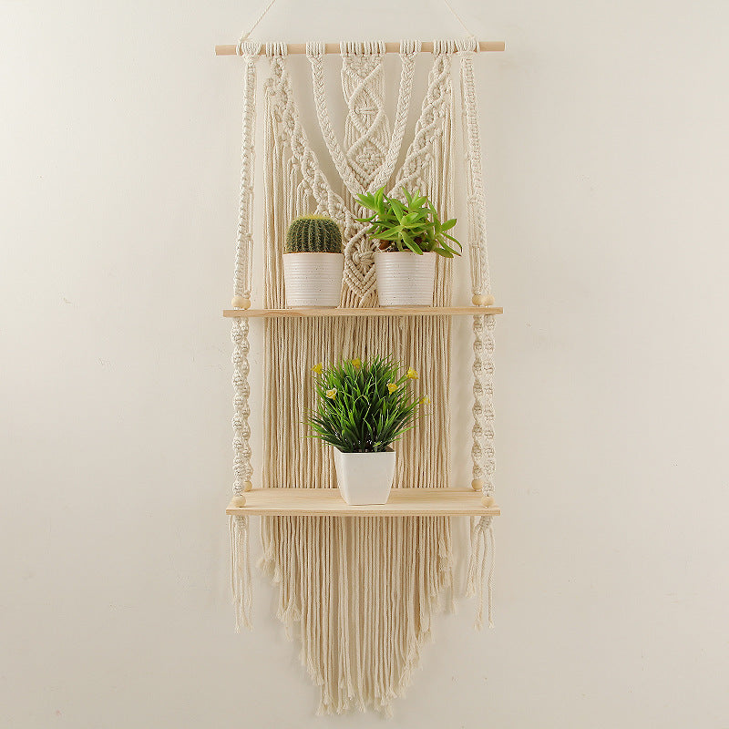 Decorative Macramé Wall Shelf with Dual Plant Holders Bowlift