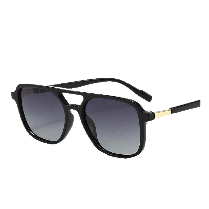Square Aviator Sunglasses with Cutout Double Bridge and Polarized Gradient Lenses Bowlift