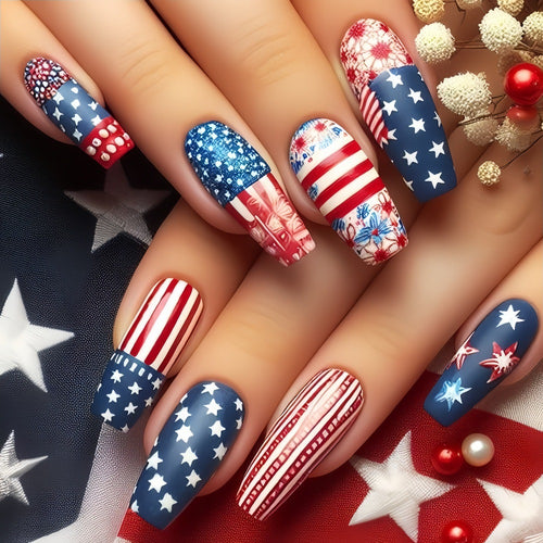 Creative Nail Art Artificial Nails in Patriotic Design Bowlift