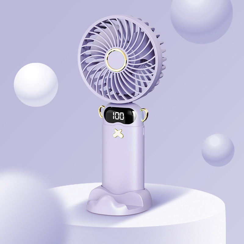 Cooling rechargeable handheld mini fan with digital battery display and cute desktop stand Bowlift