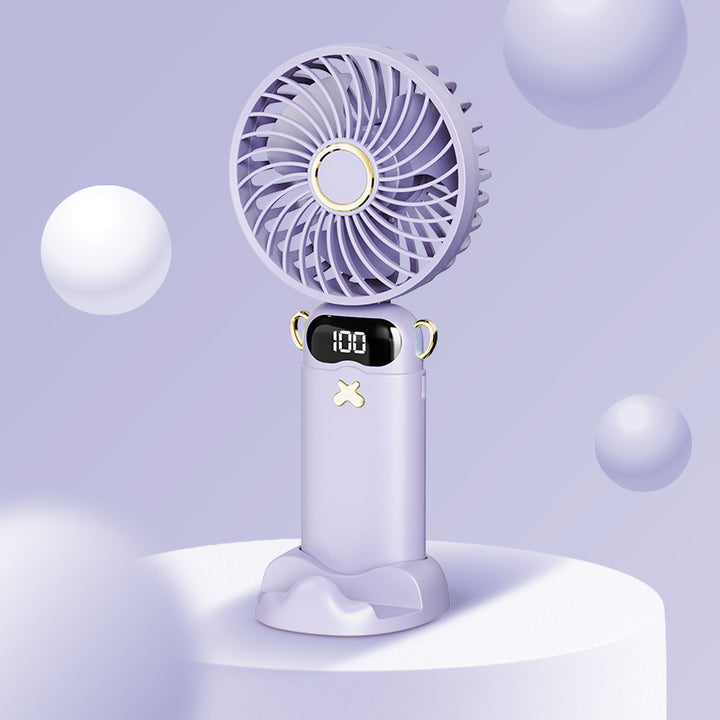 Cooling rechargeable handheld mini fan with digital battery display and cute desktop stand Bowlift