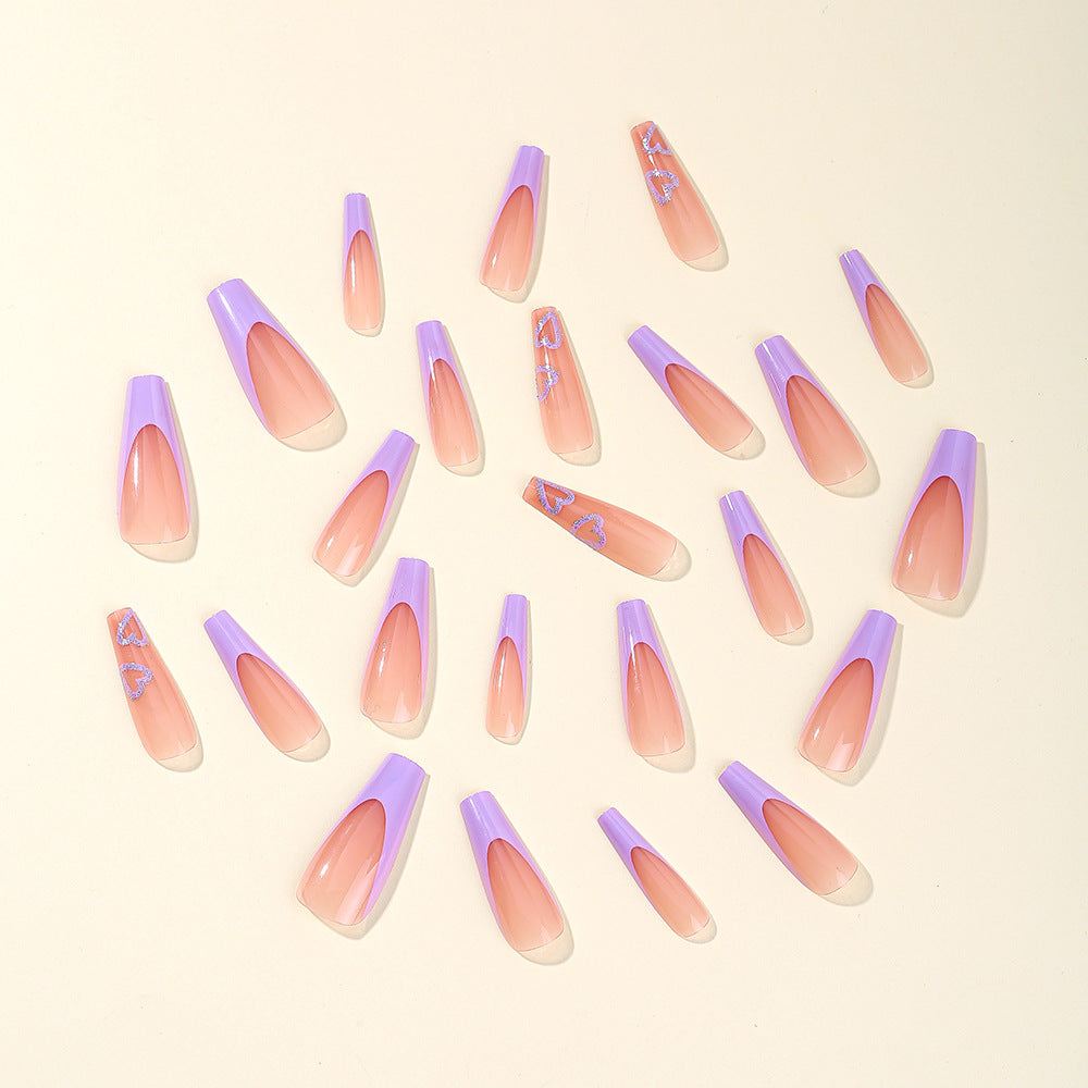 Heart-Embellished Long Acrylic Nail Art Bowlift