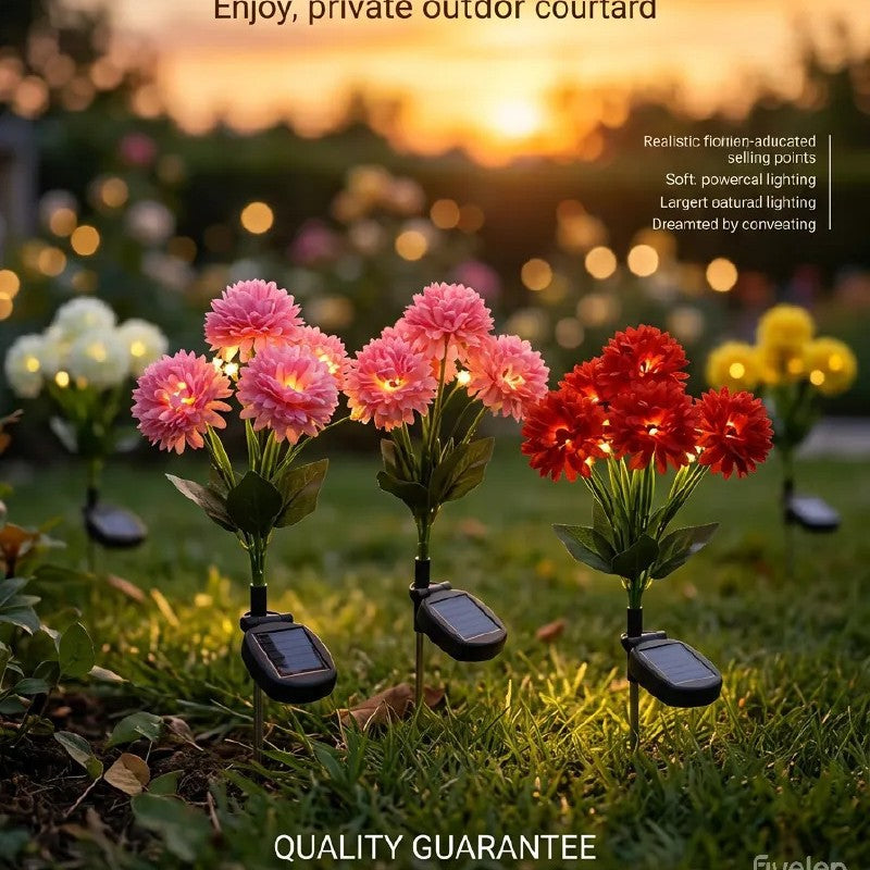 Solar-Powered Realistic Camellia Floral Garden Stake Lights With Adjustable LED Heads And Stainless Steel Spike Bowlift