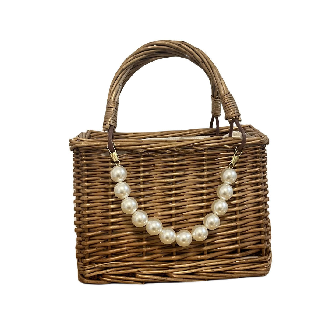 Ladies' basket bag with decorative pearl accents and bow decoration Bowlift