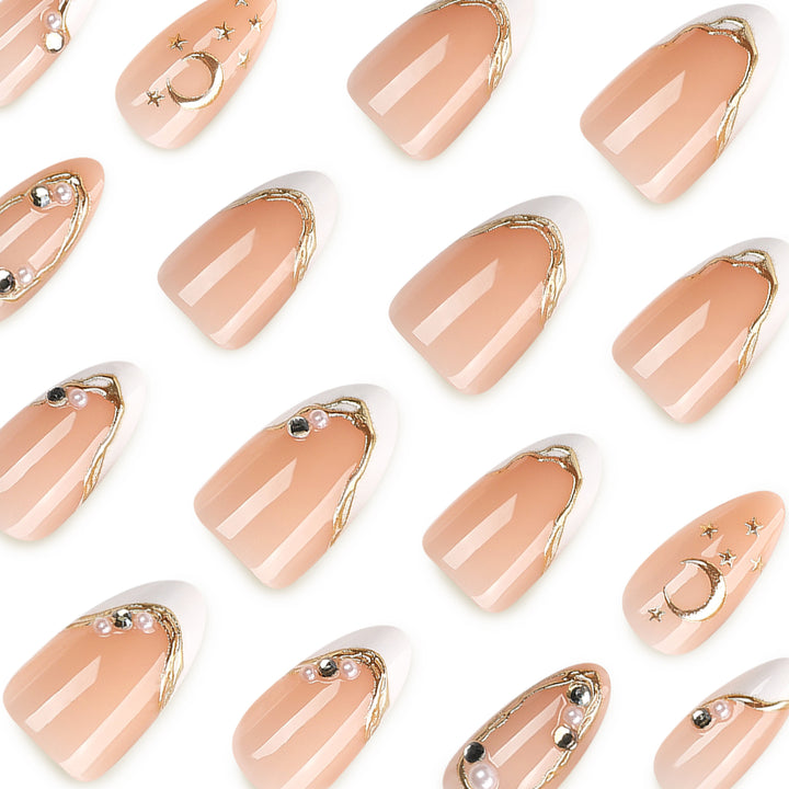 Elegant Nail Art with Glitter and Moon Designs Bowlift