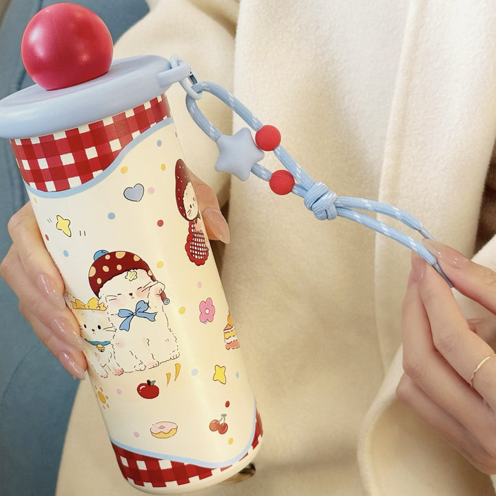 Women's insulated drinking bottle with practical carrying strap and cute animal motif Bowlift