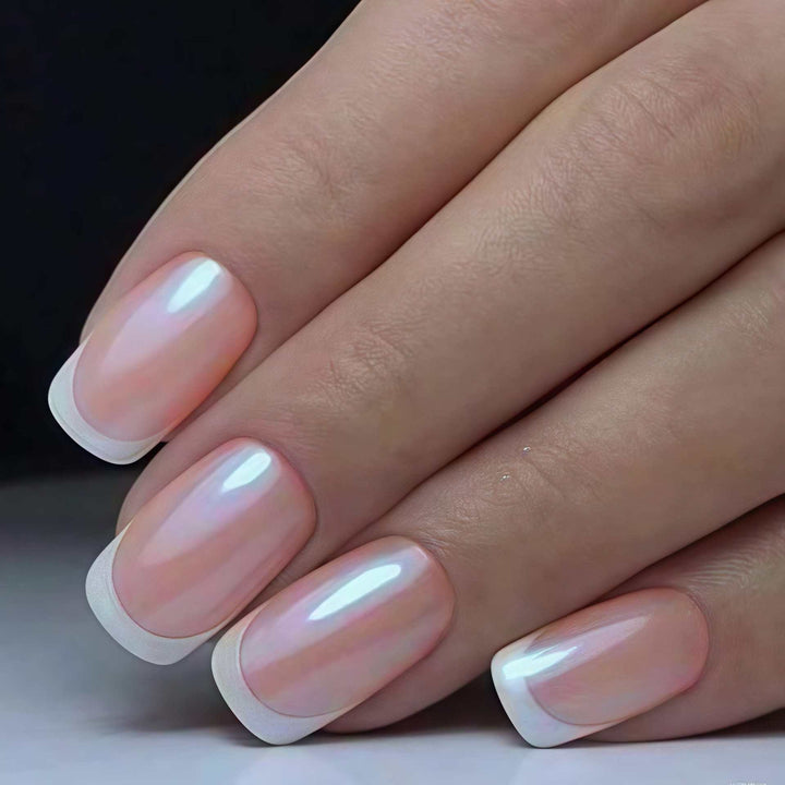 Glossy French Tip Press-On Nail Art Bowlift