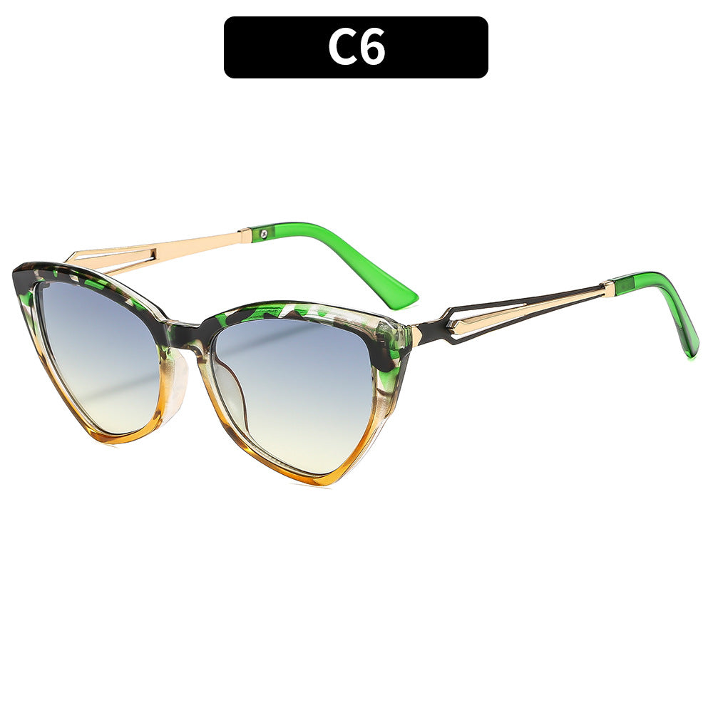 Cat-Eye Fashion Sunglasses with Elegant Metal Accents