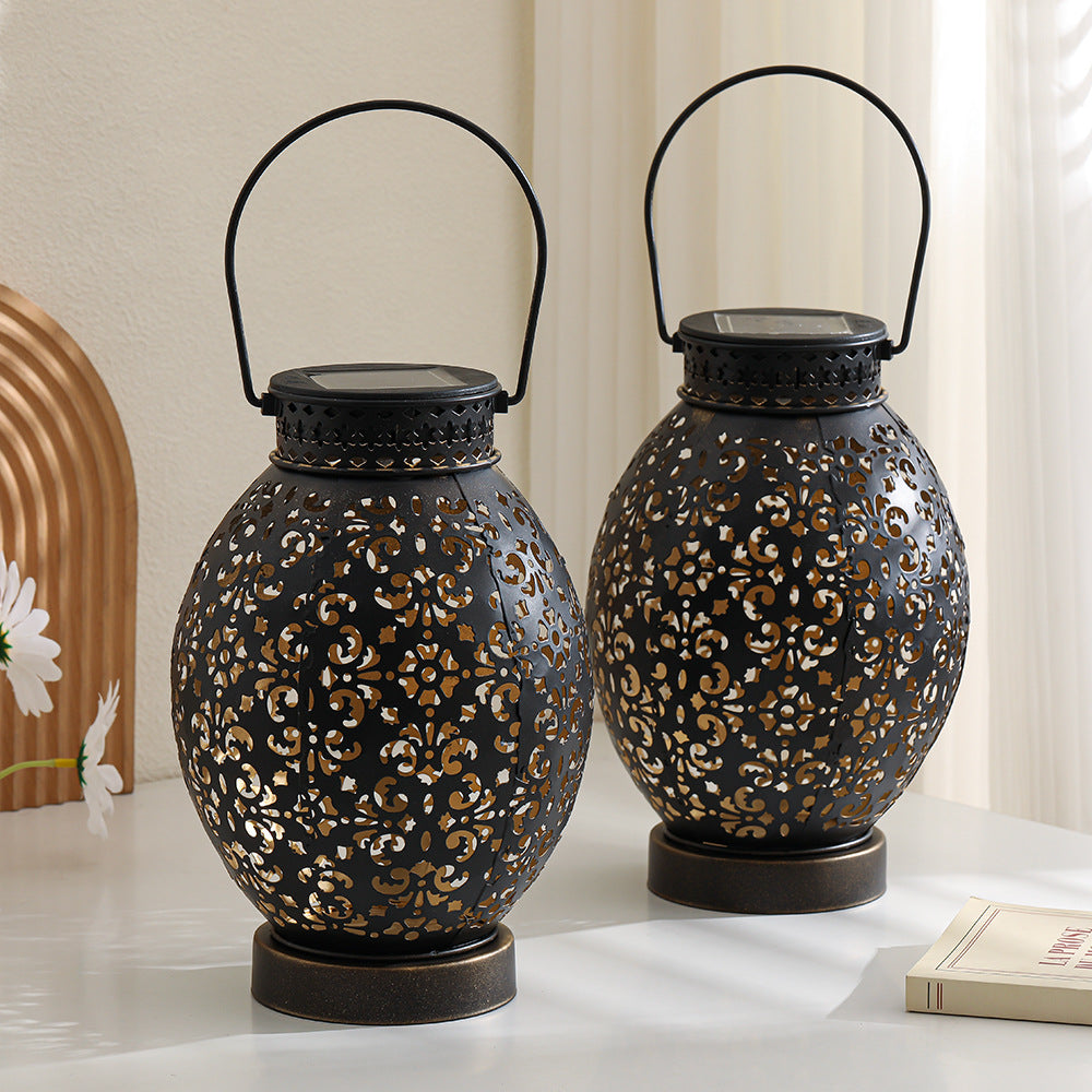 Moroccan-Style Cutwork Metal Candle Lantern with Hanging Handle Bowlift