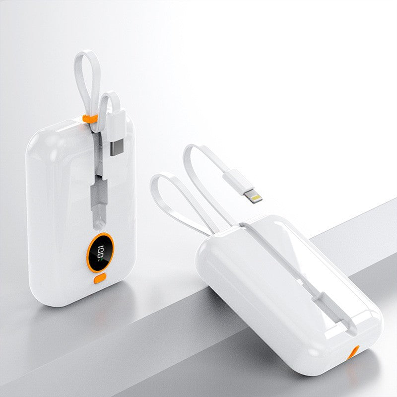 Portable Mini Power Bank with Integrated Charging Cable and Digital Display Bowlift