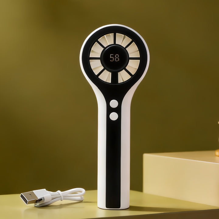 Ladies Portable Hand Fan with Digital Temperature Display and Powerful Battery Bowlift